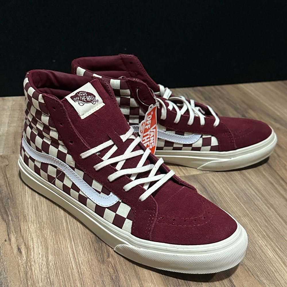 Vans Burgundy and White Checkered Sneakers